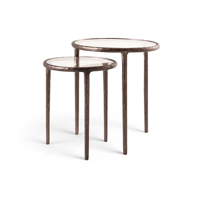Evren Clear Glass Top And Aluminum Base 2pc Nesting End / Side Table