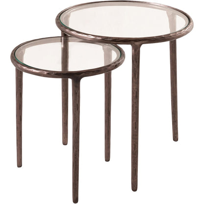 Evren Clear Glass Top And Aluminum Base 2pc Nesting End / Side Table