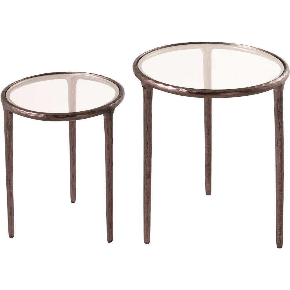Evren Clear Glass Top And Aluminum Base 2pc Nesting End / Side Table