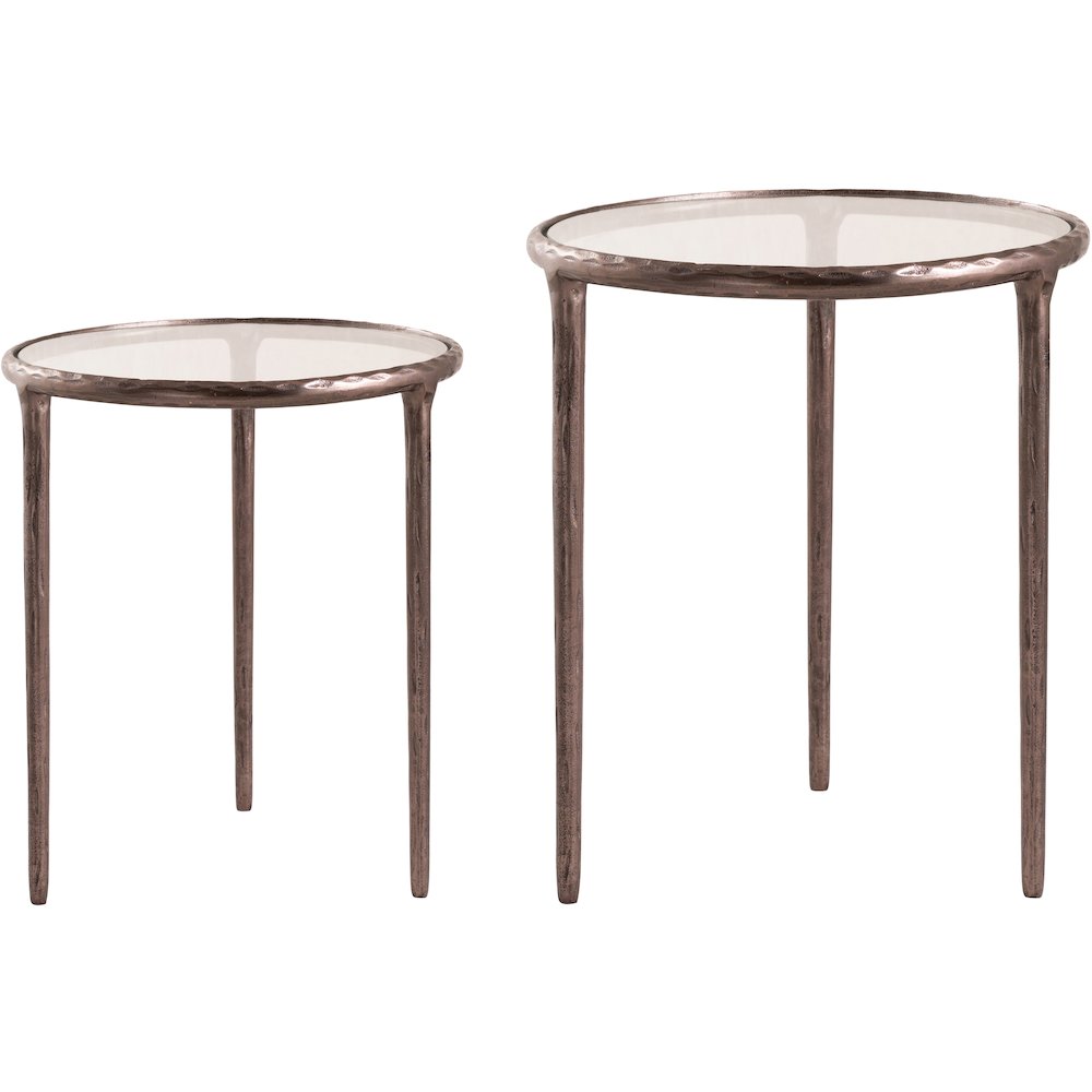 Evren Clear Glass Top And Aluminum Base 2pc Nesting End / Side Table