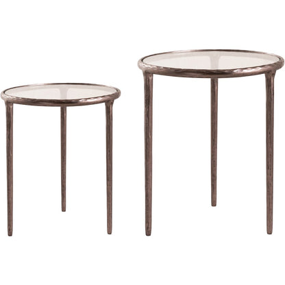 Evren Clear Glass Top And Aluminum Base 2pc Nesting End / Side Table