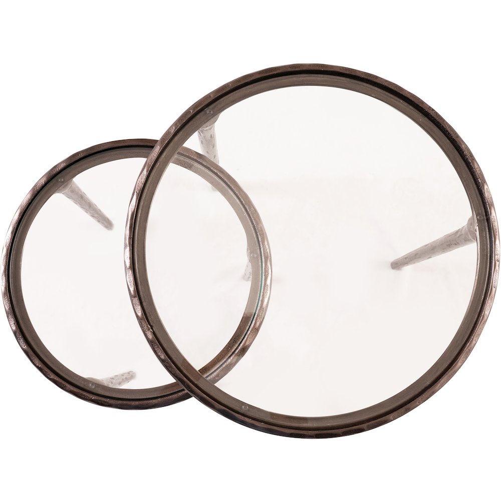 Evren Clear Glass Top And Aluminum Base 2pc Nesting End / Side Table