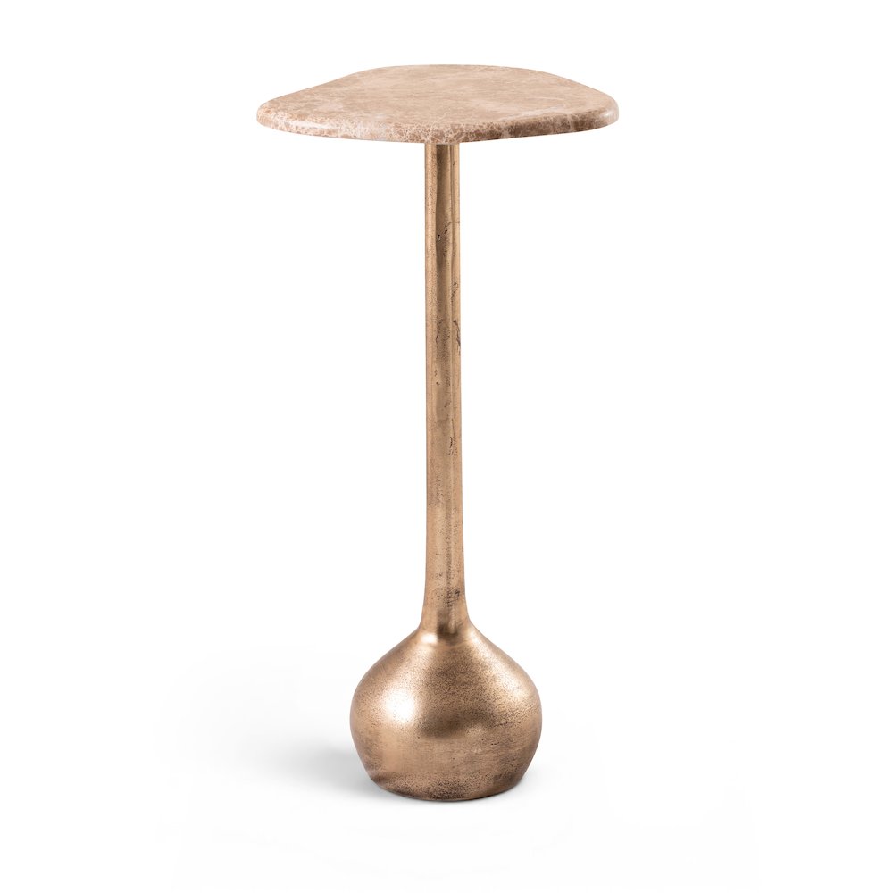 Vireo Beige Genuine Marble Top And Aluminum Base Drink Table