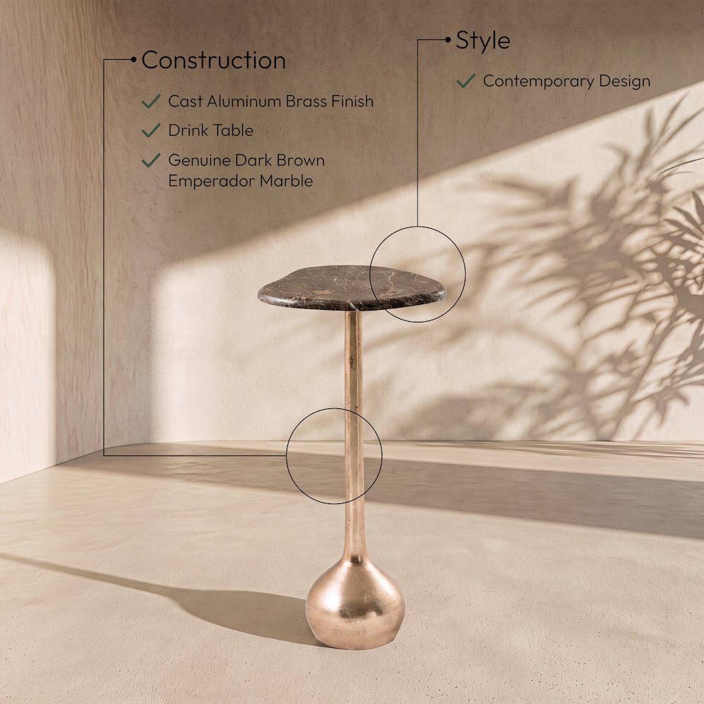 Vireo Brown Genuine Marble Top And Aluminum Base Drink Table