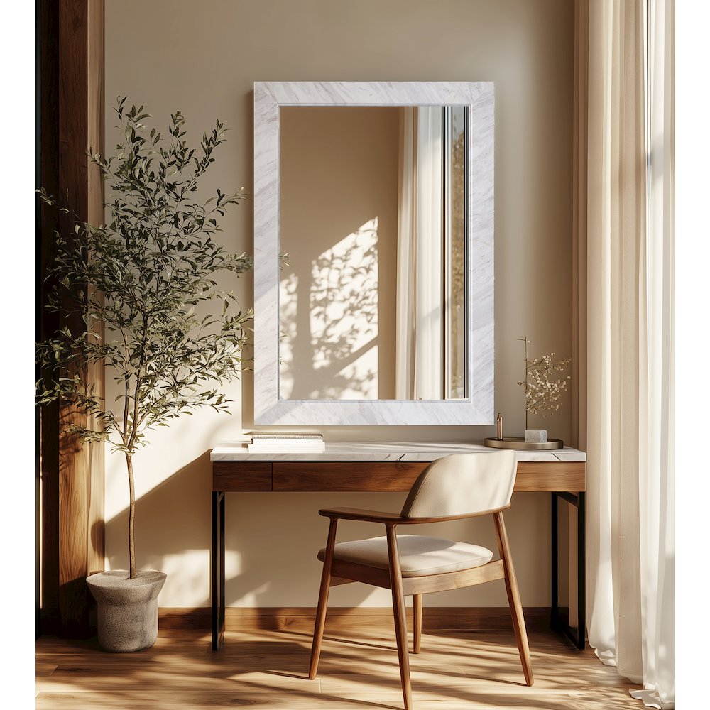 Pavia White Genuine Marble Frame Mirror