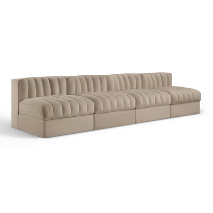 Rummi Beige Velvet Performance Fabric Upholstered 4pc. Modular Sofa
