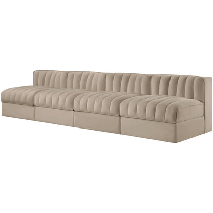 Rummi Beige Velvet Performance Fabric Upholstered 4pc. Modular Sofa