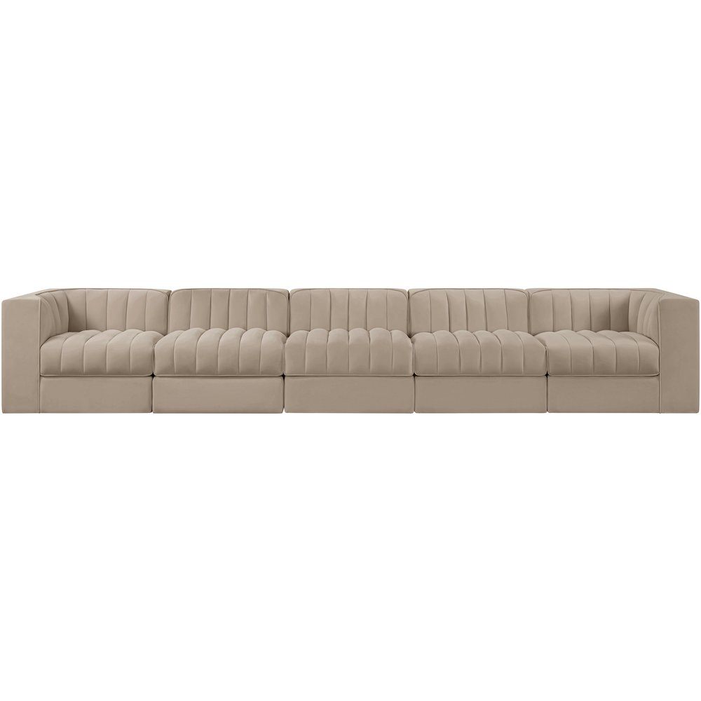 Rummi Beige Velvet Performance Fabric Upholstered 5pc. Modular Sofa