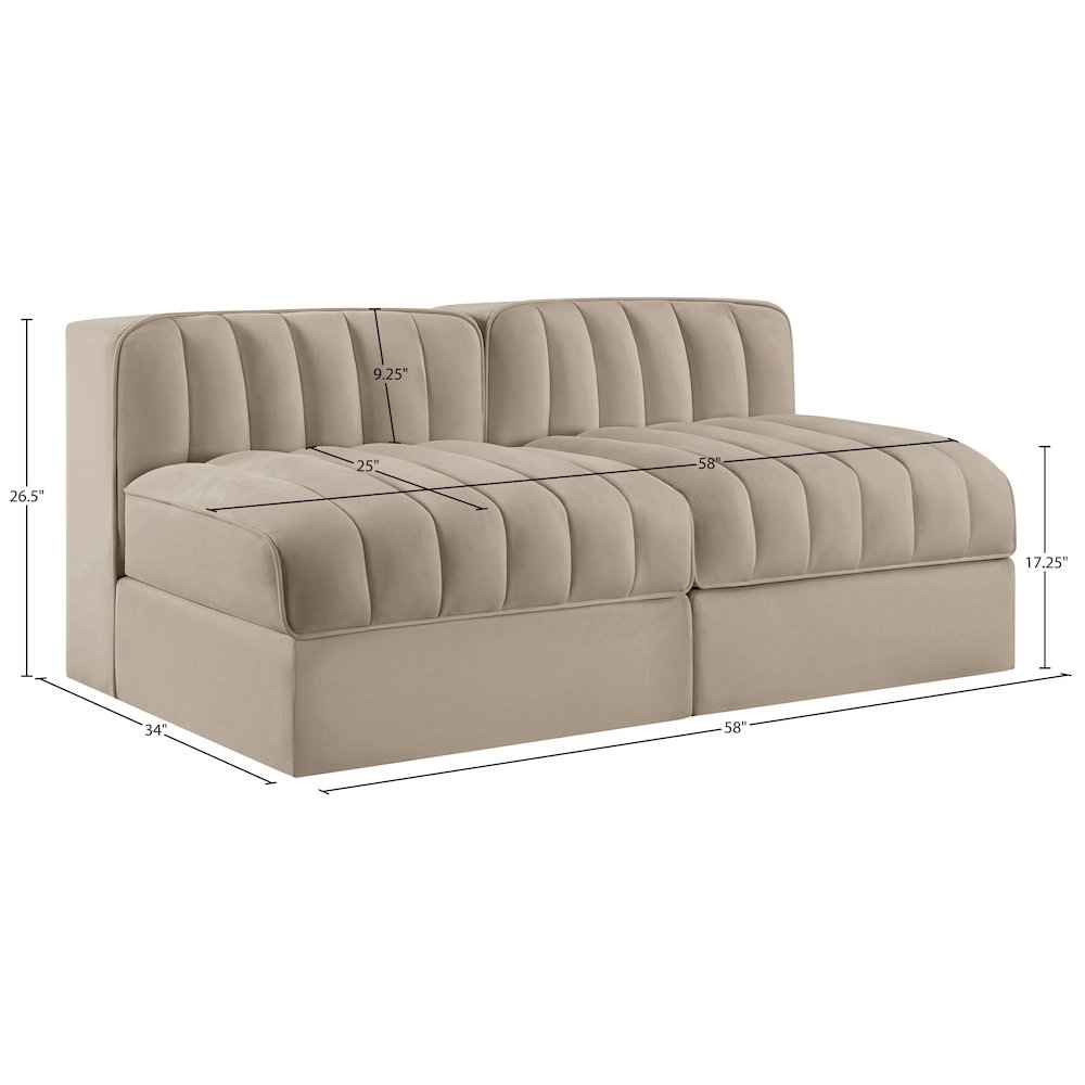 Rummi Beige Velvet Performance Fabric Upholstered 2pc. Modular Loveseat