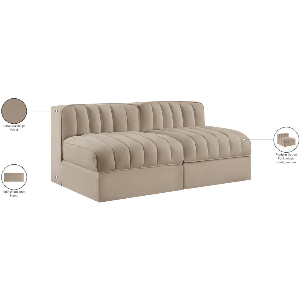 Rummi Beige Velvet Performance Fabric Upholstered 2pc. Modular Loveseat