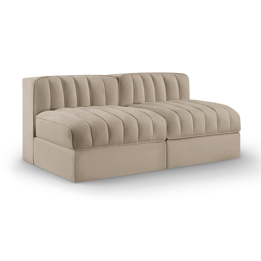 Rummi Beige Velvet Performance Fabric Upholstered 2pc. Modular Loveseat