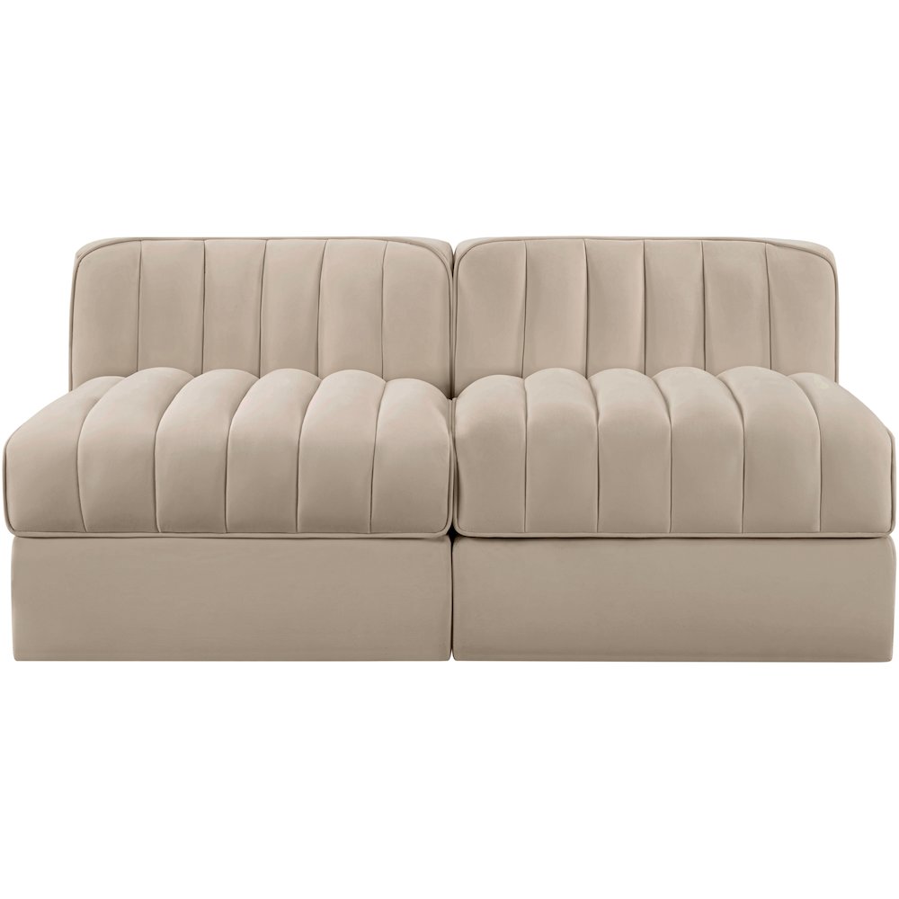 Rummi Beige Velvet Performance Fabric Upholstered 2pc. Modular Loveseat