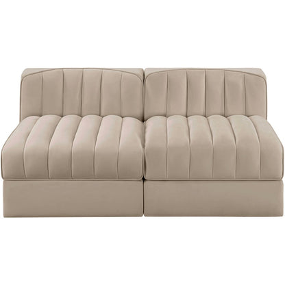 Rummi Beige Velvet Performance Fabric Upholstered 2pc. Modular Loveseat