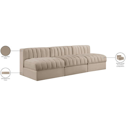 Rummi Beige Velvet Performance Fabric Upholstered 3pc. Modular Sofa