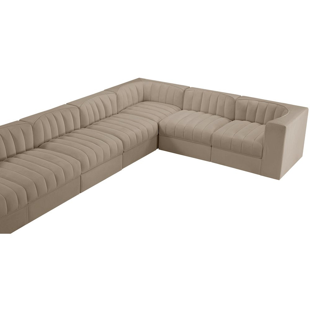 Rummi Beige Velvet Performance Fabric Upholstered 10pc. Modular Sectional