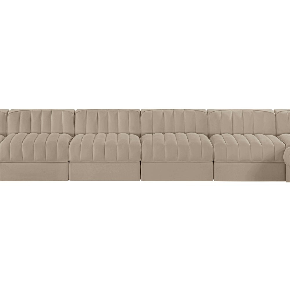 Rummi Beige Velvet Performance Fabric Upholstered 10pc. Modular Sectional