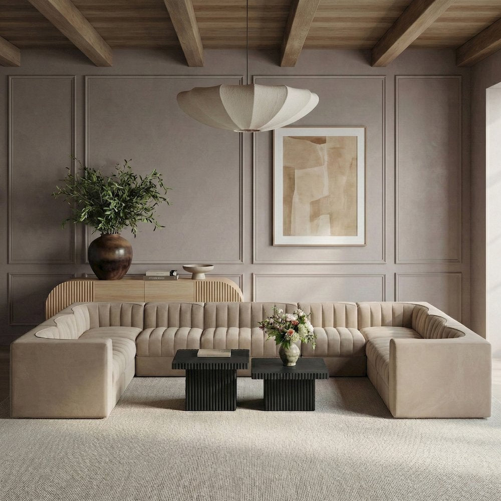 Rummi Beige Velvet Performance Fabric Upholstered 10pc. Modular Sectional