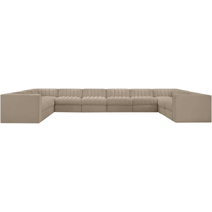 Rummi Beige Velvet Performance Fabric Upholstered 10pc. Modular Sectional