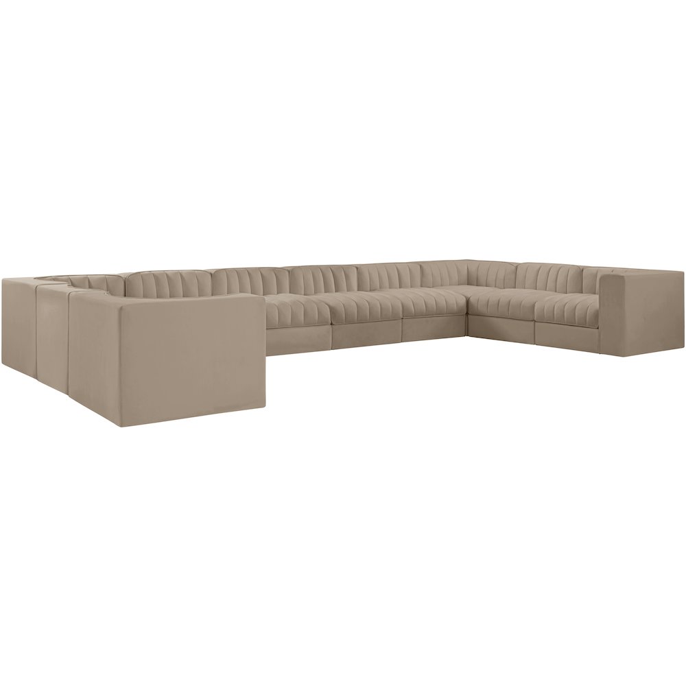Rummi Beige Velvet Performance Fabric Upholstered 10pc. Modular Sectional