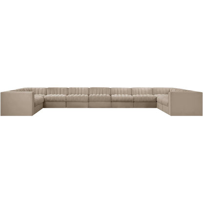 Rummi Beige Velvet Performance Fabric Upholstered 11pc. Modular Sectional