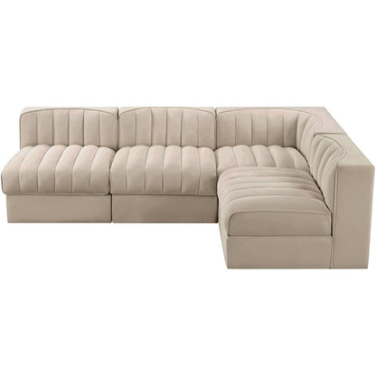 Rummi Beige Velvet Performance Fabric Upholstered 4pc. Modular Sectional