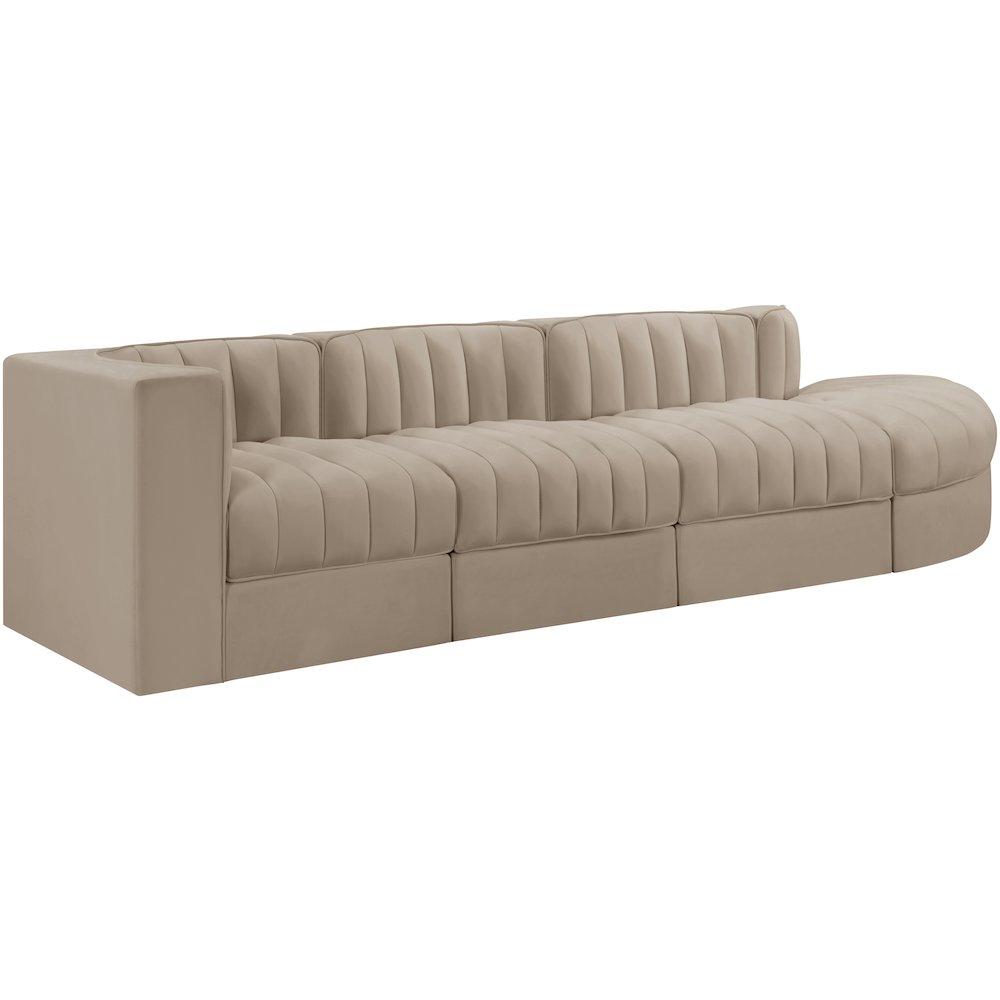 Rummi Beige Velvet Performance Fabric Upholstered 4pc. Modular Sectional