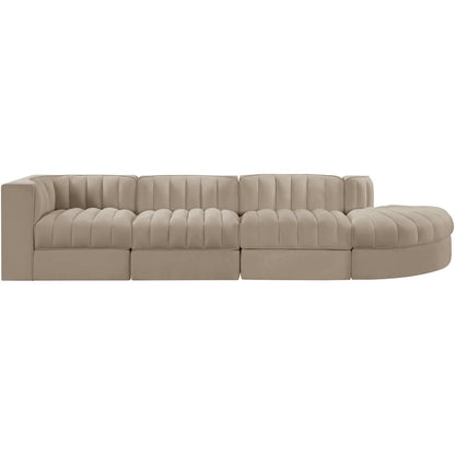Rummi Beige Velvet Performance Fabric Upholstered 4pc. Modular Sectional