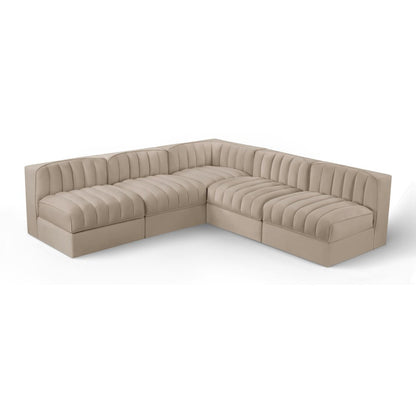 Rummi Beige Velvet Performance Fabric Upholstered 5pc. Modular Sectional