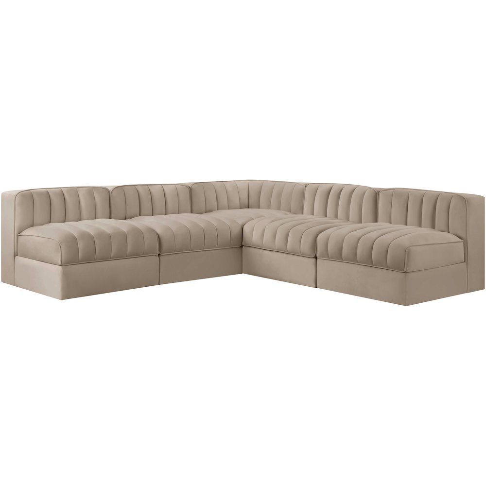 Rummi Beige Velvet Performance Fabric Upholstered 5pc. Modular Sectional