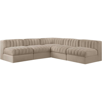 Rummi Beige Velvet Performance Fabric Upholstered 5pc. Modular Sectional