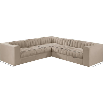 Rummi Beige Velvet Performance Fabric Upholstered 5pc. Modular Sectional
