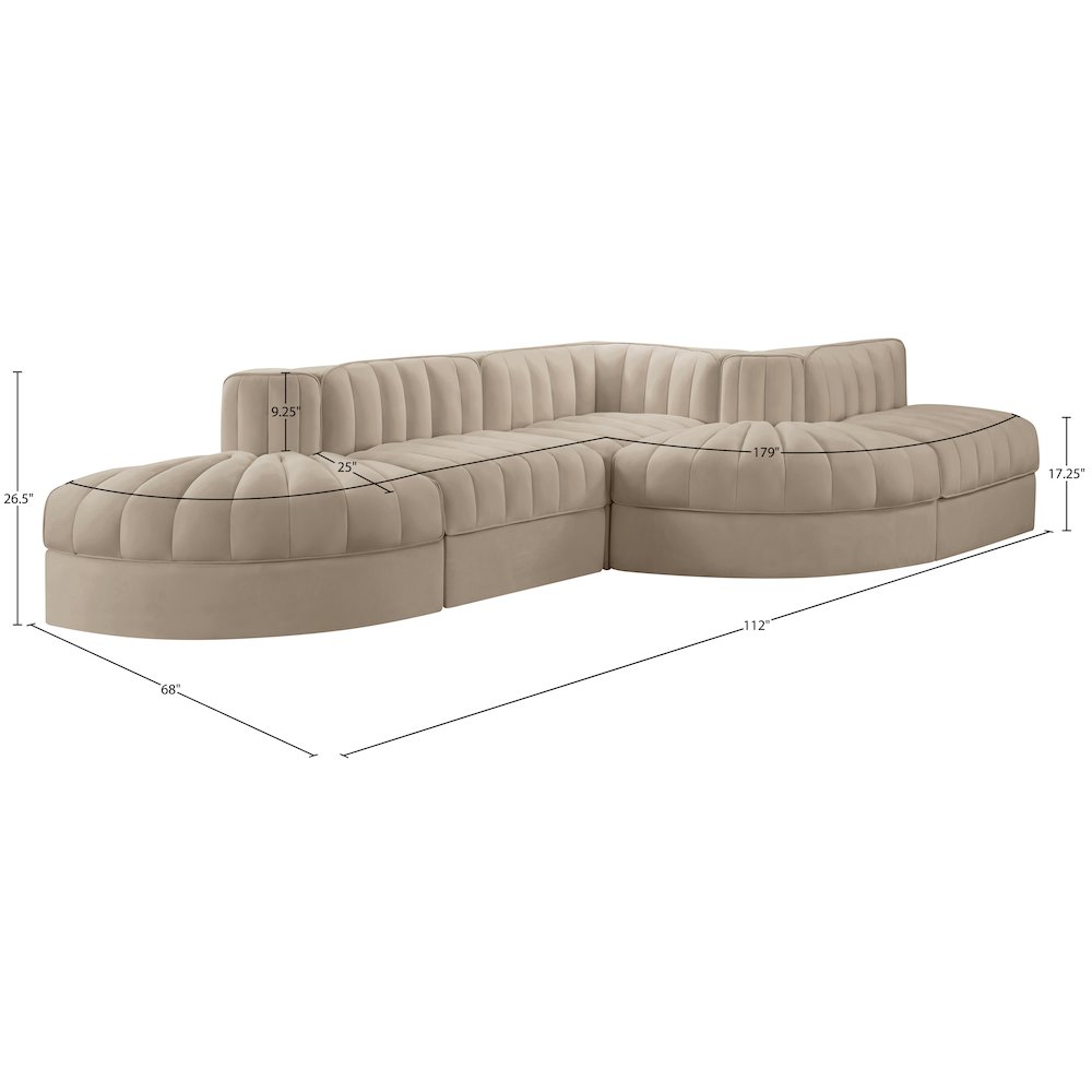 Rummi Beige Velvet Performance Fabric Upholstered 5pc. Modular Sectional