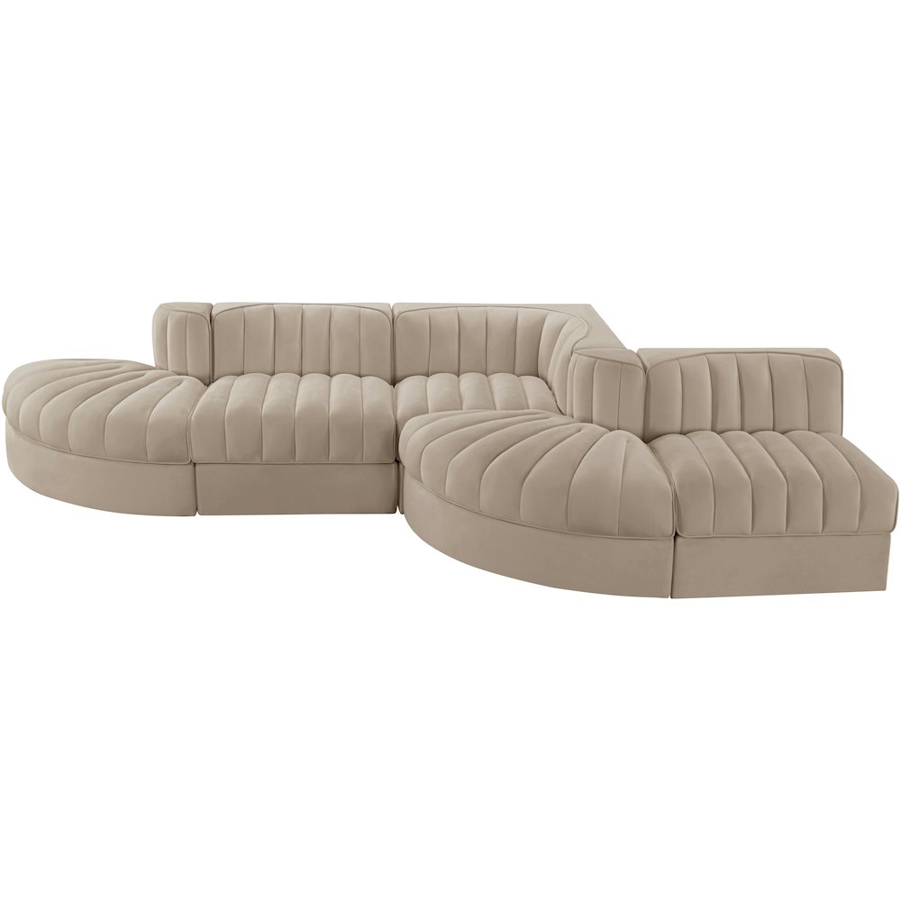 Rummi Beige Velvet Performance Fabric Upholstered 5pc. Modular Sectional