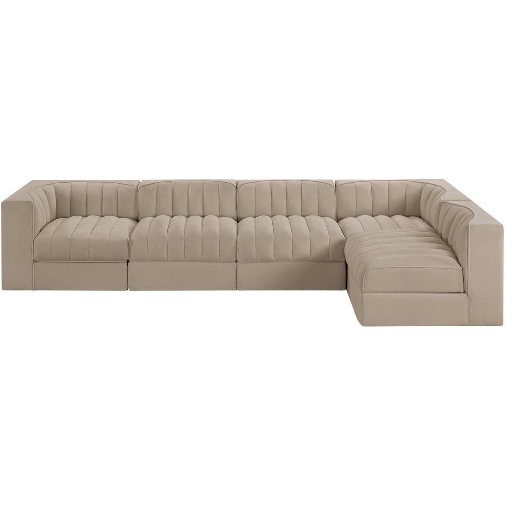 Rummi Beige Velvet Performance Fabric Upholstered 5pc. Modular Sectional