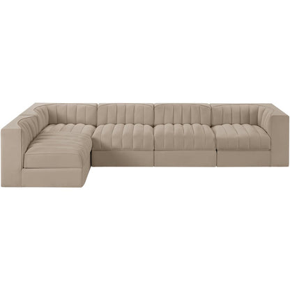 Rummi Beige Velvet Performance Fabric Upholstered 5pc. Modular Sectional