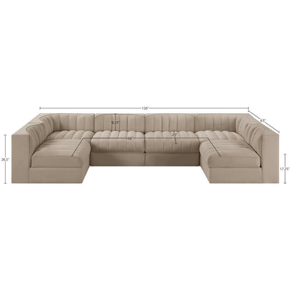 Rummi Beige Velvet Performance Fabric Upholstered 6pc. Modular Sectional