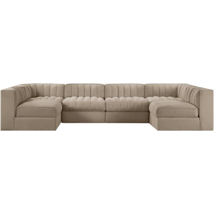 Rummi Beige Velvet Performance Fabric Upholstered 6pc. Modular Sectional