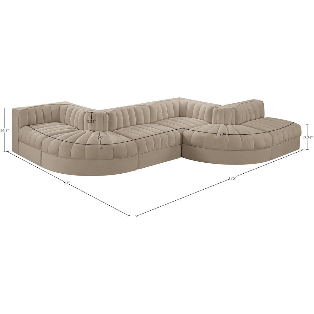 Rummi Beige Velvet Performance Fabric Upholstered 6pc. Modular Sectional