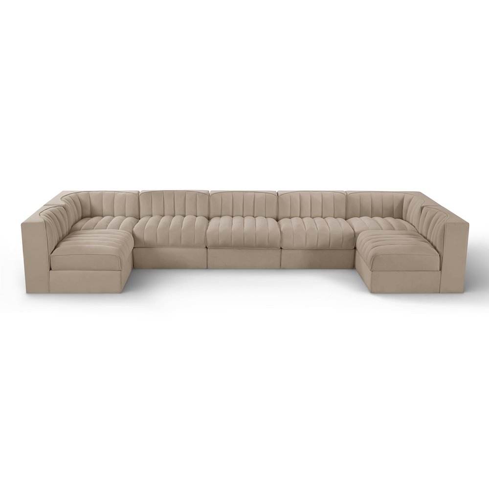 Rummi Beige Velvet Performance Fabric Upholstered 7pc. Modular Sectional