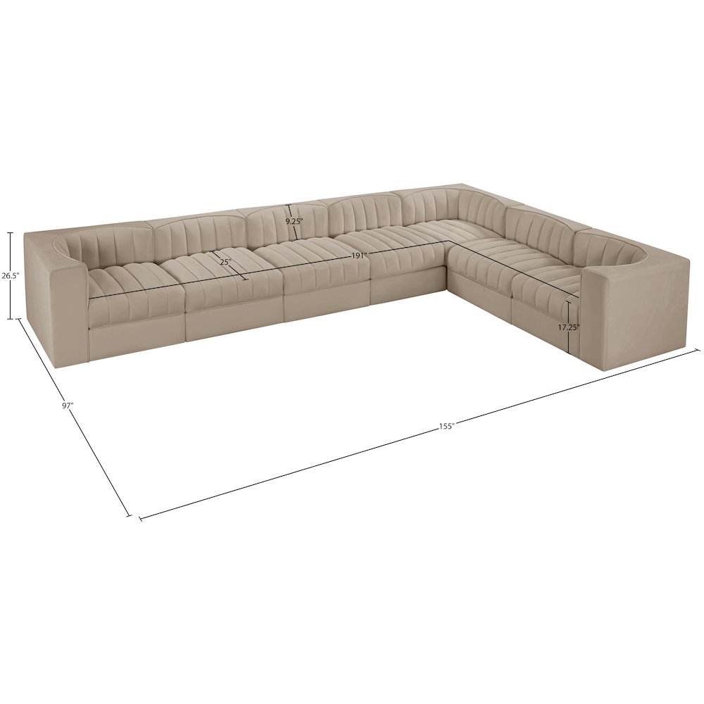 Rummi Beige Velvet Performance Fabric Upholstered 7pc. Modular Sectional