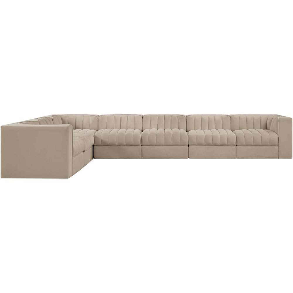 Rummi Beige Velvet Performance Fabric Upholstered 7pc. Modular Sectional