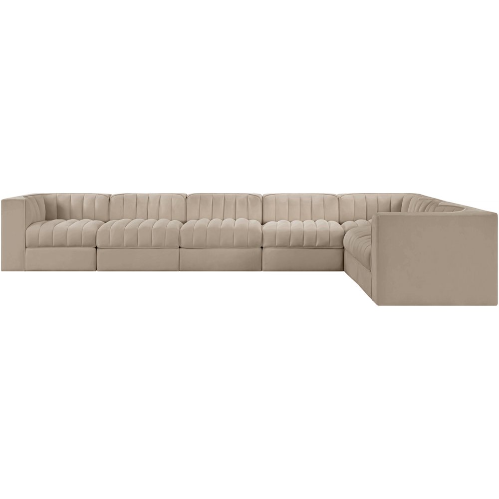 Rummi Beige Velvet Performance Fabric Upholstered 7pc. Modular Sectional