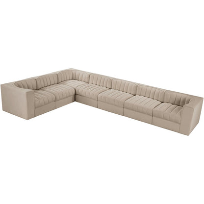 Rummi Beige Velvet Performance Fabric Upholstered 7pc. Modular Sectional