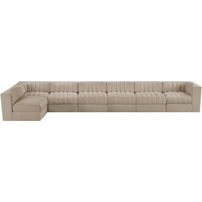 Rummi Beige Velvet Performance Fabric Upholstered 7pc. Modular Sectional