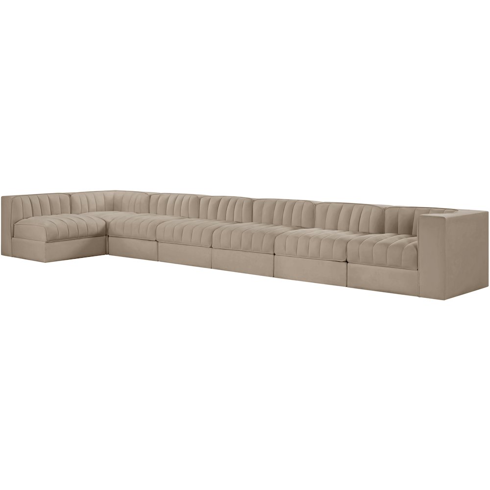 Rummi Beige Velvet Performance Fabric Upholstered 7pc. Modular Sectional