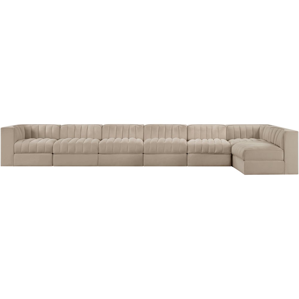 Rummi Beige Velvet Performance Fabric Upholstered 7pc. Modular Sectional
