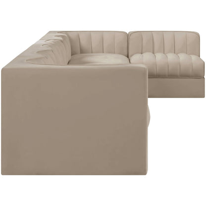 Rummi Beige Velvet Performance Fabric Upholstered 7pc. Modular Sectional