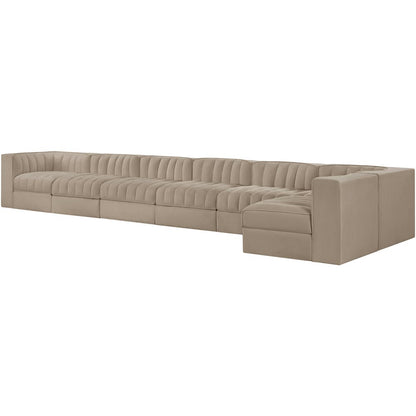 Rummi Beige Velvet Performance Fabric Upholstered 7pc. Modular Sectional