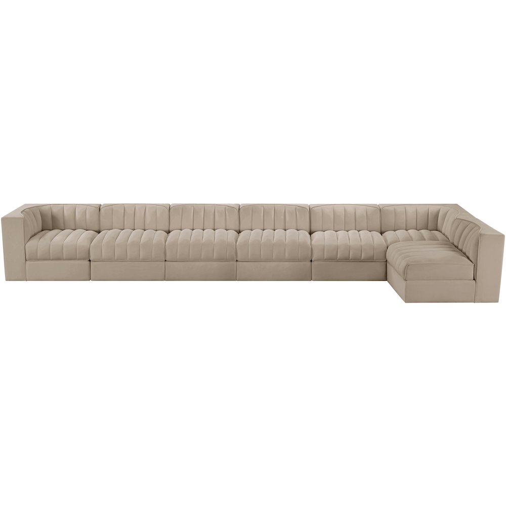 Rummi Beige Velvet Performance Fabric Upholstered 7pc. Modular Sectional