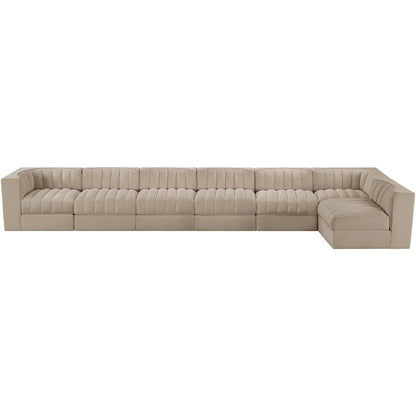 Rummi Beige Velvet Performance Fabric Upholstered 7pc. Modular Sectional